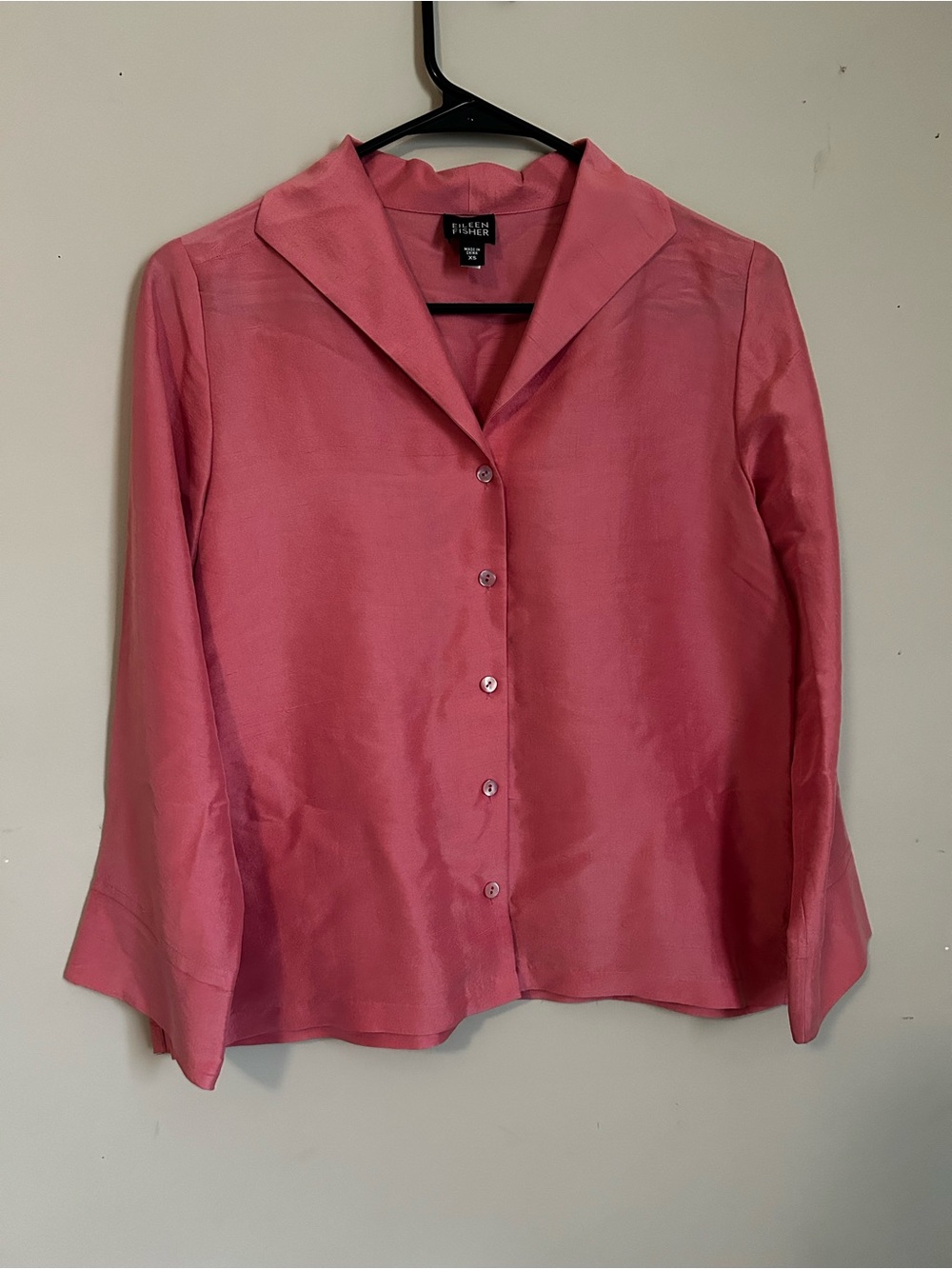 Eileen Fisher 100% Silk Rose-Pink Button Front Blouse
